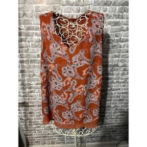 Burnt Orange Paisley Cato‎ Sheer Tank